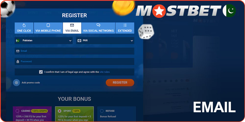 Registration at Mostbet by email