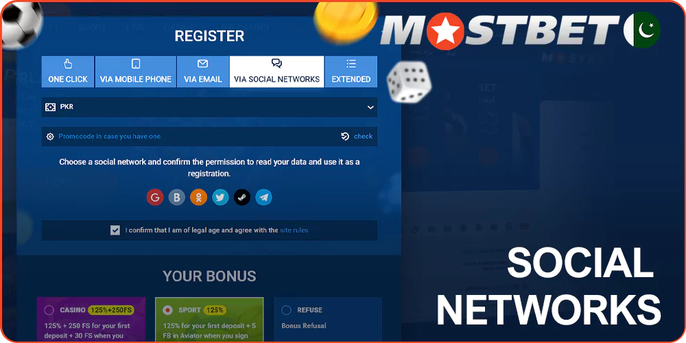 Registration on Mostbet via social networks