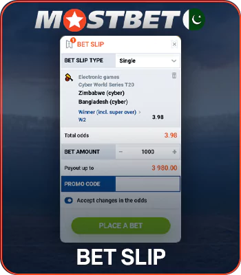 Bet slip at Mostbet